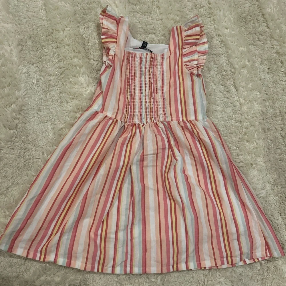 Girls Pastel Striped Sleeveless Dress with Ruffle Straps 6X